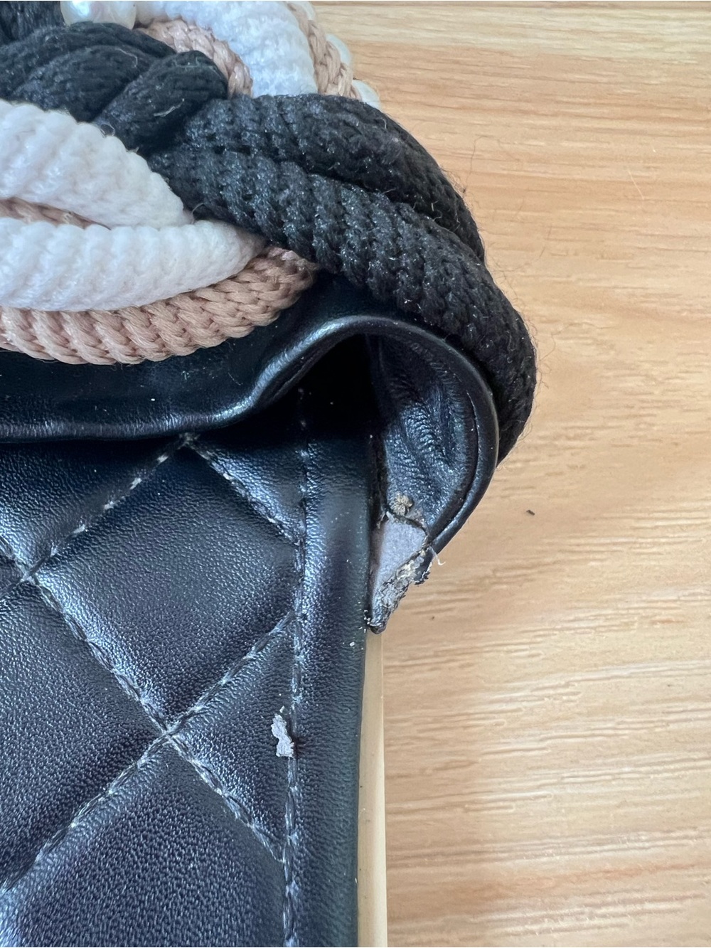 CHANEL Black Slide Sandals with Cream & Beige Rope and Pearl Trim Size 38 - Picture 4 of 6